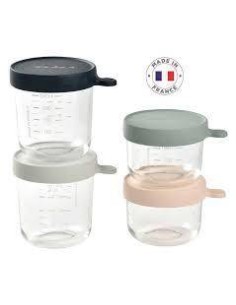 SET 4 BOTES VIDRIO TAPA SILICONA